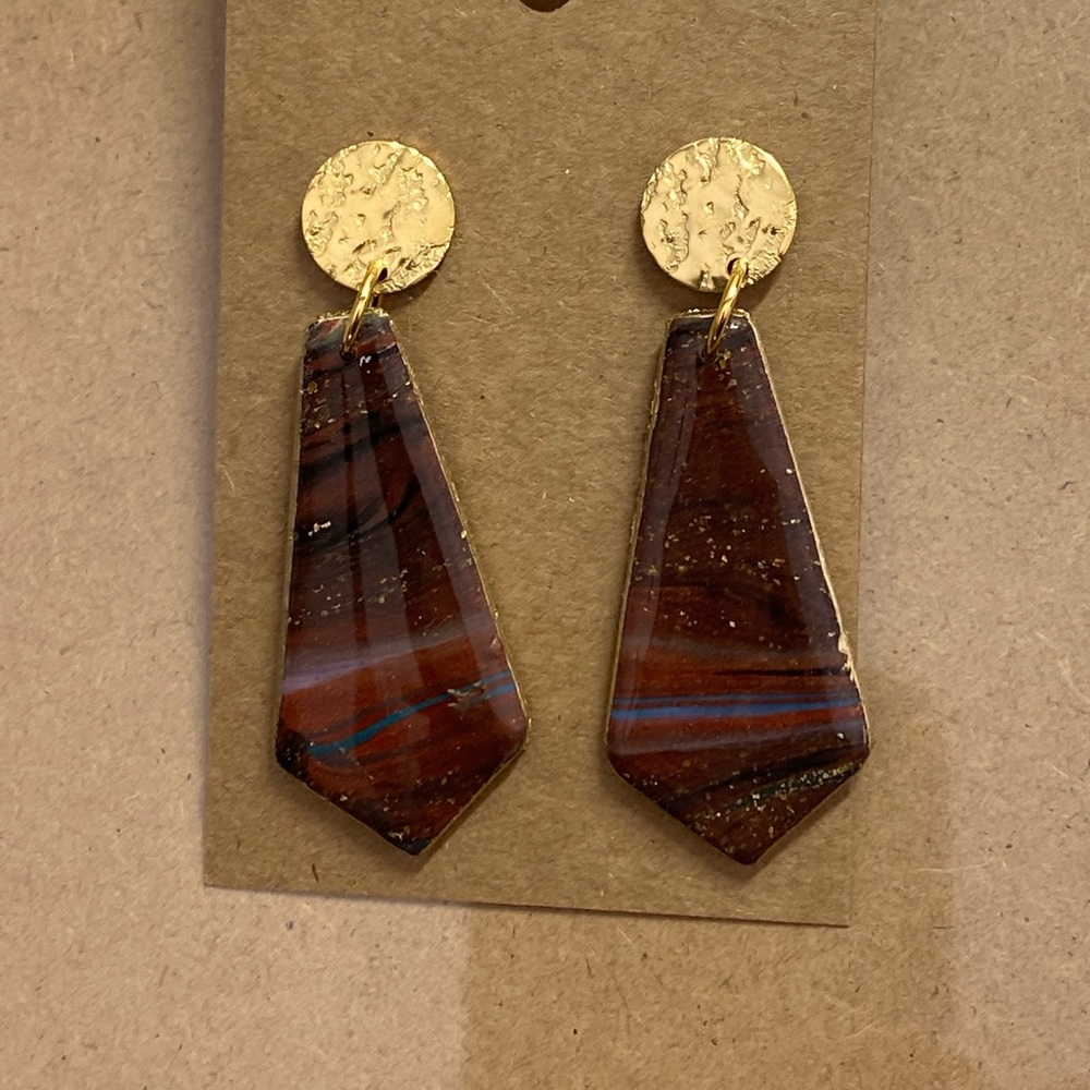 Hand crafted polymer clay drop earrings with 18kt gold edge
